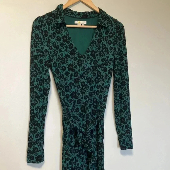 Boden green black  floral v neck long sleeve maxi dress with belt - Picture 2 of 5